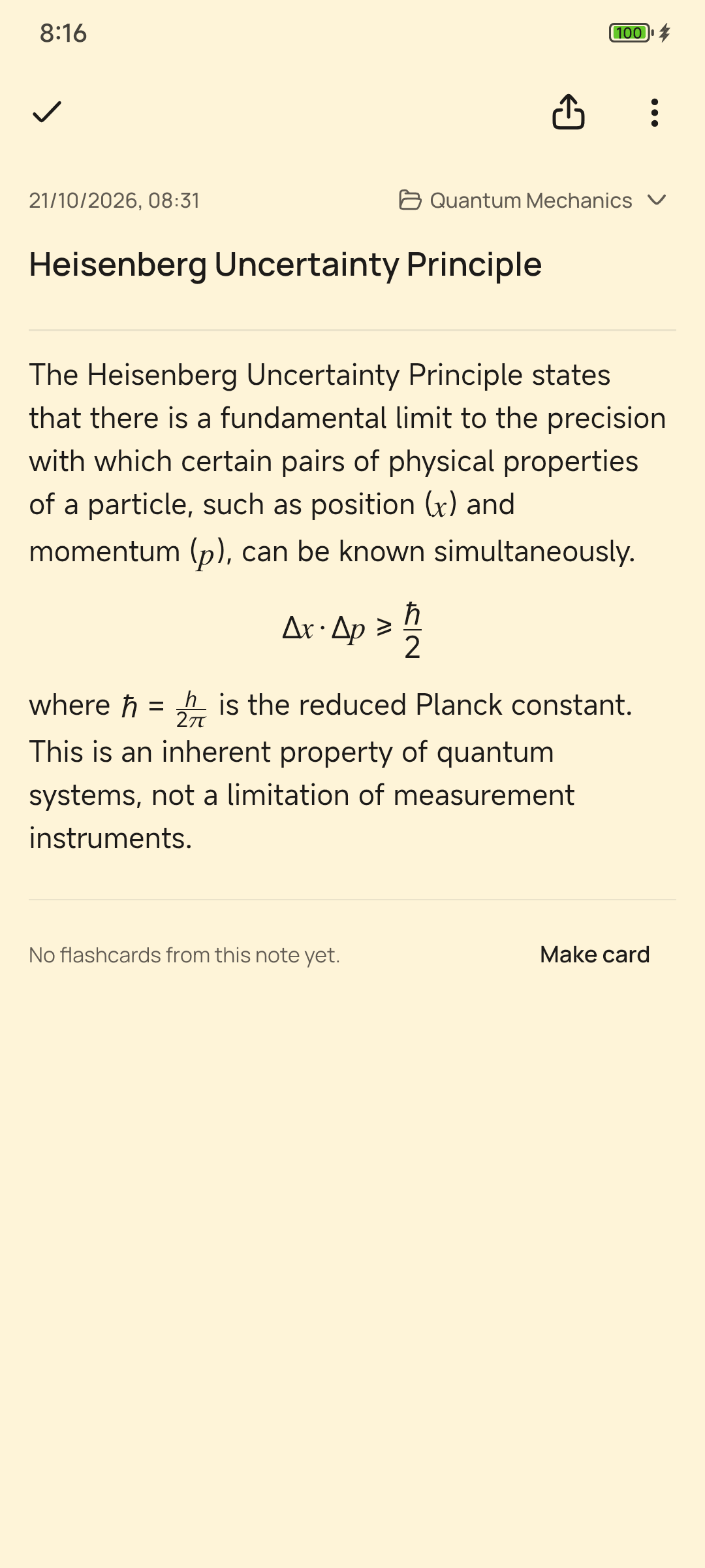 A physics note with the uncertainty principle typeset